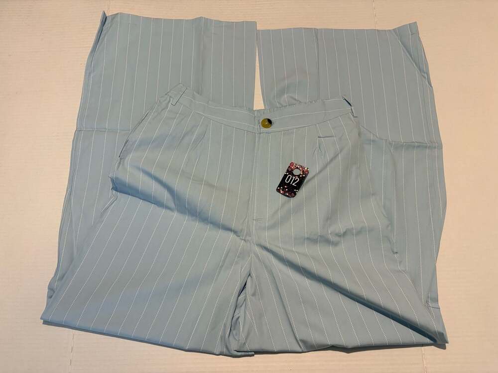 New PrettyLittleThing Light Blue Pinstripe Wide Leg